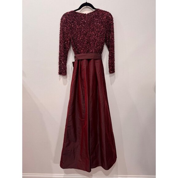 New Pissaro Nights Womens Size 6 Burgundy Sequined Evening Gown W/ Taffeta Skirt - Picture 9 of 11